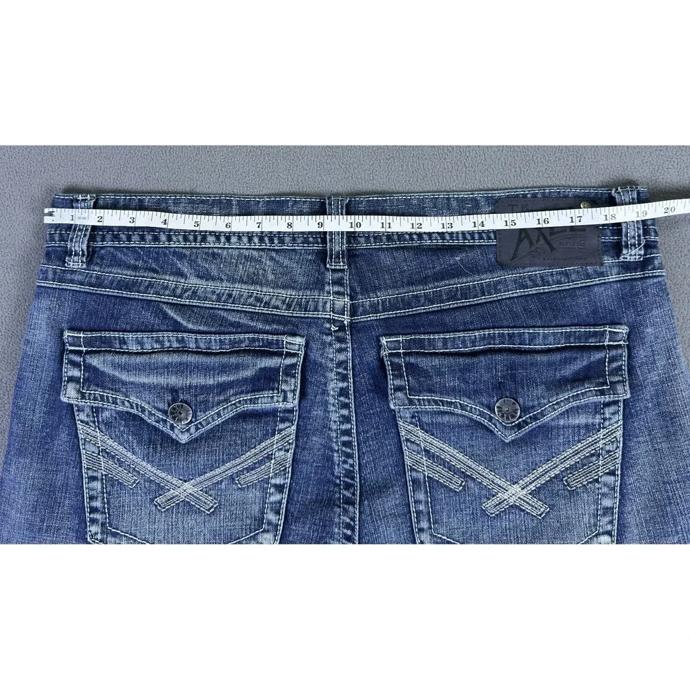 TK Axel Jeans Mens 38x32 Blue Vintage Bootcut Cowboy Flap Pocket Embroidered Y2K